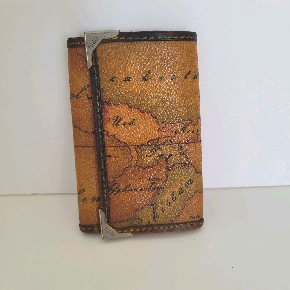 ALVIERO MARTINI 1° CLASSE Wallet Key Case Geo 6 hooks Holder Map Leather Italian